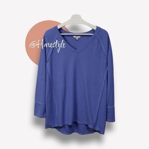 WILDFOX periwinkle v neck distressed knit top Large 